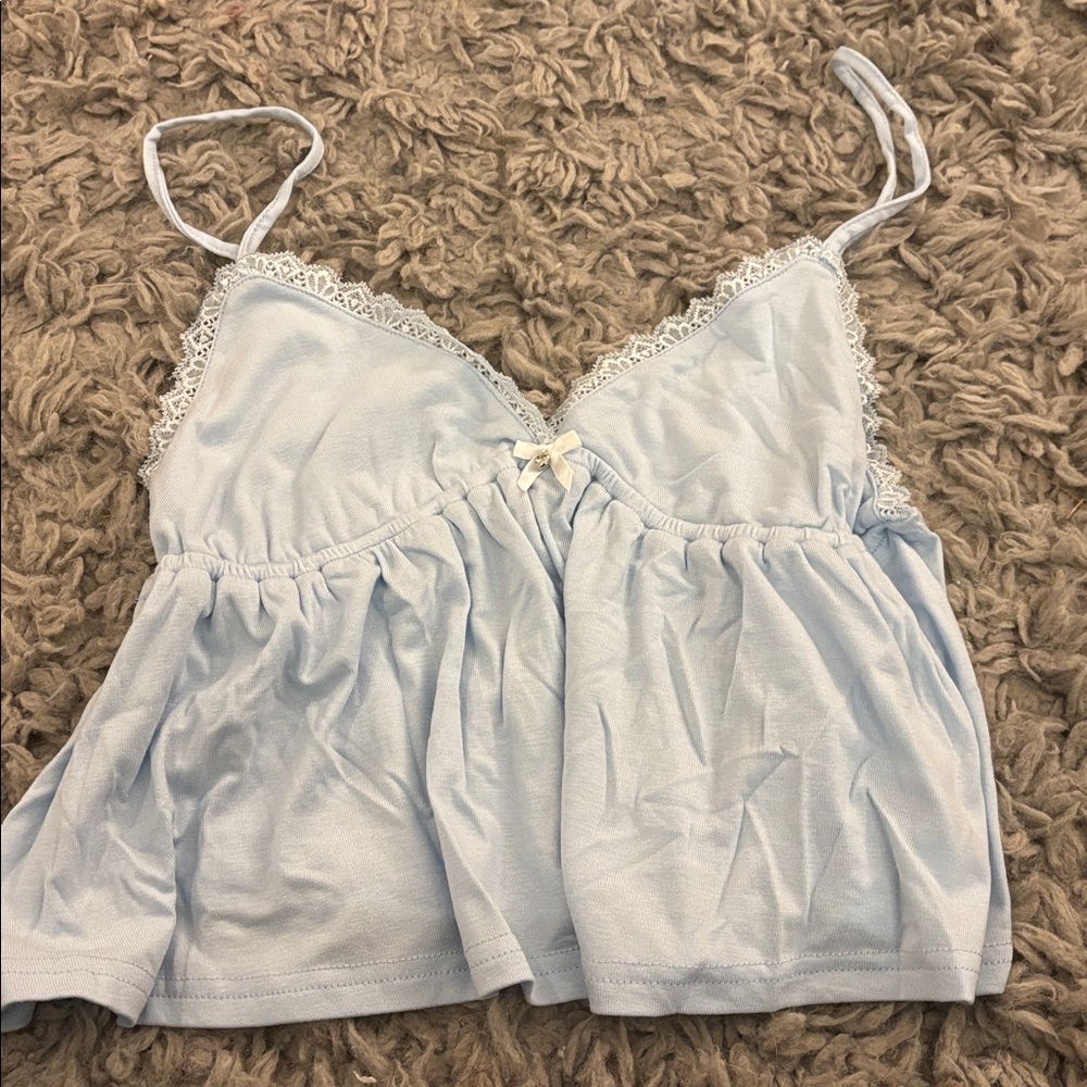 Light Blue Lace Trim Cami Top